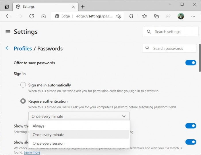 Edge 92打通了已保存密码的Windows Hello身份验证