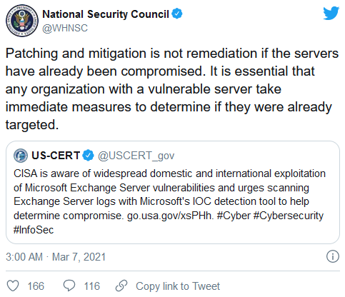 白宫警告微软Exchange服务遭黑客攻击 称依然是活跃中的威胁