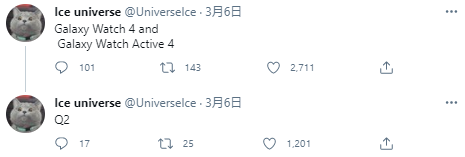 消息称三星或在第二季度发布Galaxy Watch 4和Watch Active 4