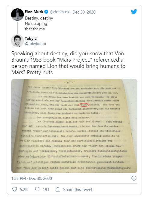 埃隆·马斯克的名字出现在1953年出版的一本关于火星殖民的书中