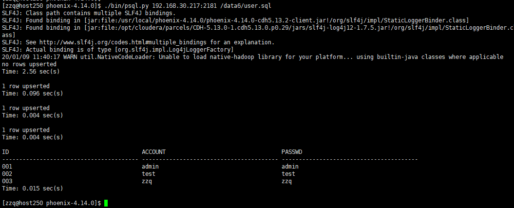 hadoop组件---面向列的开源数据库(十)--使用phoenix自带工具执行sql脚本以及批量导入数据到hbase中