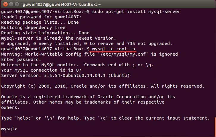 ubuntu下安装mysql