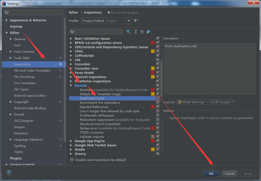 去除IntelliJ IDEA中重复代码报灰黄色的下划波浪线