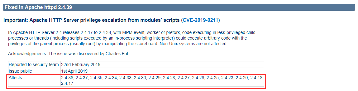 Apache 服务器存在高危提权漏洞，请升级至最新版本 2.4.39