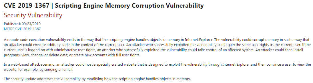 IE 浏览器存在远程代码执行漏洞，攻击者可借此控制系统