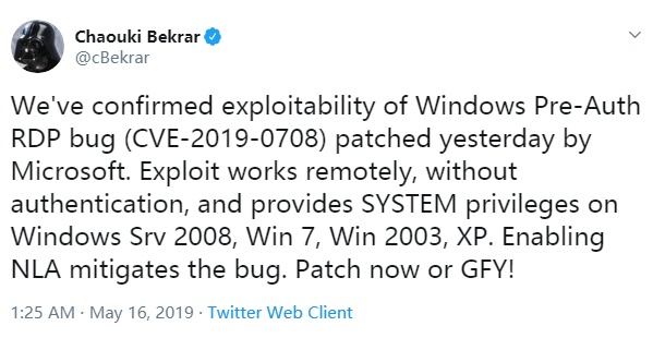 近百万台 Windows 设备存在高危漏洞 BlueKeep 隐患