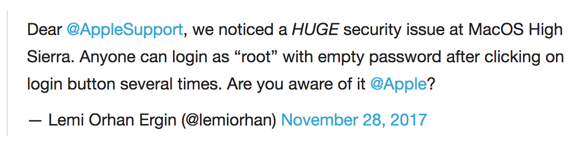 macOS High Sierra 现重大漏洞,无需密码即可登录