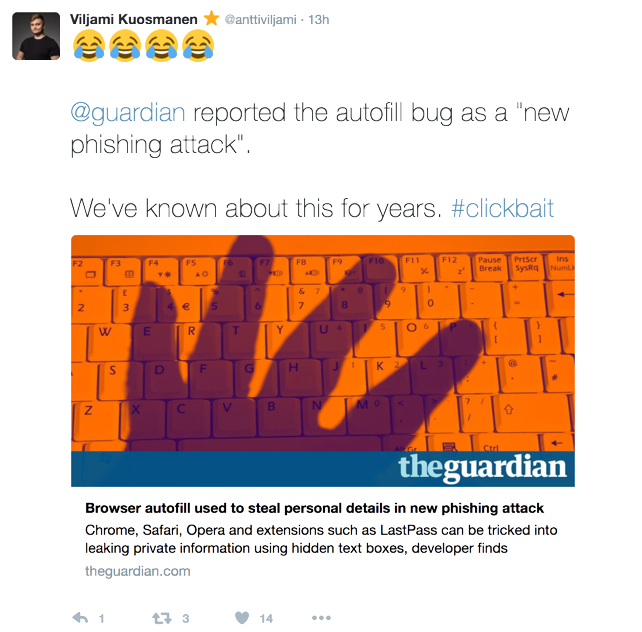 流行浏览器自动填充功能现漏洞，隐私全泄露