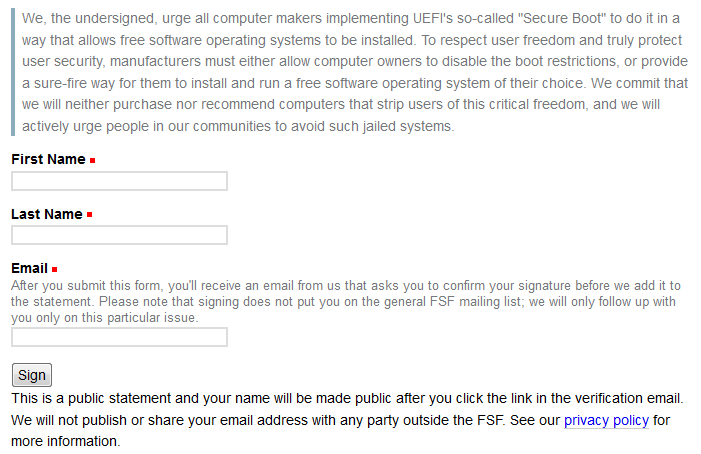 自由软件基金会对使用 Secure Boot 提出安全警告
