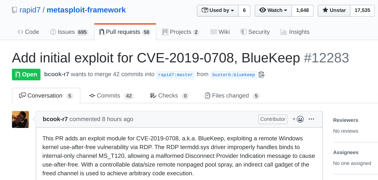 Metasploit 释出高危漏洞 BlueKeep 利用库，中国 70 万设备需当心